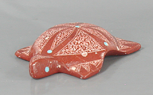 Authentic Native American turtle fetish carving of etched pipestone by Zuni carver Patrick Wallace