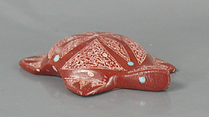 Authentic Native American turtle fetish carving of etched pipestone by Zuni carver Patrick Wallace