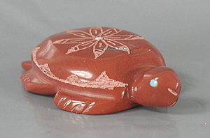 Authentic Native American turtle fetish carving of etched pipestone by Zuni carver Alvin Fuson