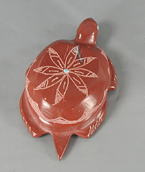 Authentic Native American turtle fetish carving of etched pipestone by Zuni carver Alvin Fuson