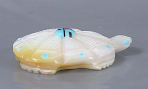 Authentic Native American Turtle Fetish Carving of mother of pearl by Zuni carver Danette Laate