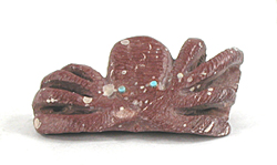 Authentic Native American octopus Fetish Carving of pipestone with inlaid turquoise eyes by Zuni carver Derrick Kaamasee