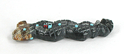 Authentic Native American rattlesnake Fetish Carving of Picasso marble with inlaid turquoise eyes and power spots by Zuni carver Danette Laate