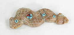 Authentic Native American rattlesnake Fetish Carving of picture jasper with inlaid jet eyes by Zuni carver Danette Laate
