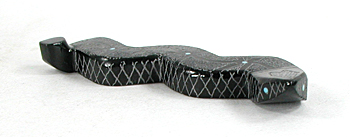 Authentic Native American Snake Fetish Carving of black marble with inlaid turquoise eyes by Zuni carver Patrick Wallace