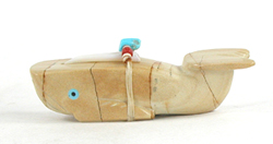Authentic Native American Whale Fetish Carving of picture jasper with inlaid turqujoise and jet eyes by Zuni carver Alex Tsethlikai