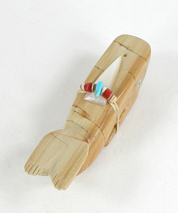 Authentic Native American Whale Fetish Carving of picture jasper with inlaid turqujoise and jet eyes by Zuni carver Alex Tsethlikai