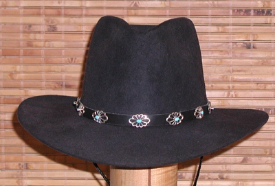 Authentic Native American black leather Sterling Silver Concho Hat Band by Navajo artist Isabelle Key