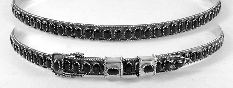Authentic Native American Sterling Silver and Onyx Hat Band by Navajo silversmith James Freeland