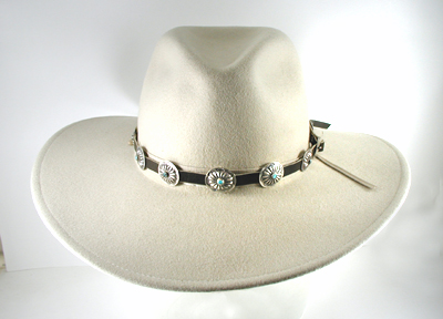Authentic Native American dark chocolate brown Sterling Silver Concho Hat Band by Navajo artisan Joan Begay