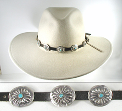 Authentic Native American dark chocolate brown Sterling Silver Concho Hat Band by Navajo artisan Joan Begay