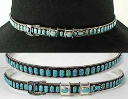 Authentic Native American Sterling Silver and Turquoise Hat Band byAuthentic Native American Sterling Silver and Turquoise Hat Band by Navajo James Freeland