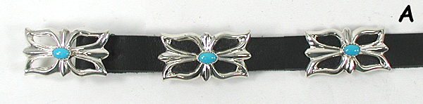 Authentic Native American black leather Sterling Silver Concho with Sleeping Beauty turquoise Hat Band by Navajo artist Isabelle Key