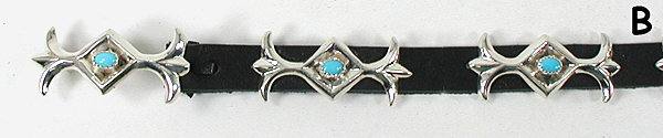 Authentic Native American black leather Sterling Silver Concho with Sleeping Beauty turquoise Hat Band by Navajo artist Isabelle Key
