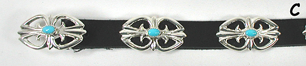 Authentic Native American black leather Sterling Silver Concho with Sleeping Beauty turquoise Hat Band by Navajo artist Isabelle Key