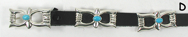 Authentic Native American black leather Sterling Silver Concho with Sleeping Beauty turquoise Hat Band by Navajo artist Isabelle Key