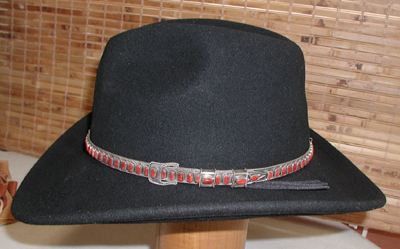 Authentic Native American Sterling Silver and Coral Hat Band by Navajo James Freeland