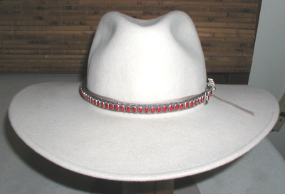 Authentic Native American Sterling Silver and Coral Hat Band by Navajo James Freeland