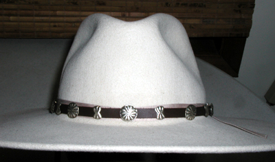 Navajo Brown leather repousse Sterling Silver Concho Hat Band