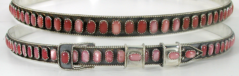 Authentic Native American Sterling Silver and Pink Mussel Shell Hat Band by Navajo James Freeland