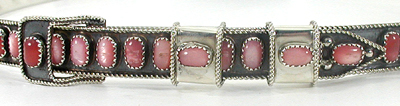 Authentic Native American Sterling Silver and Pink Mussel Shell Hat Band by Navajo James Freeland