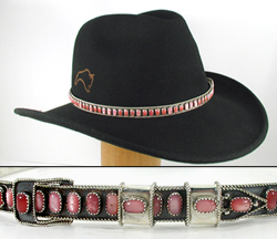 Authentic Native American Sterling Silver and Pink Mussel Shell Hat Band by Navajo James Freeland
