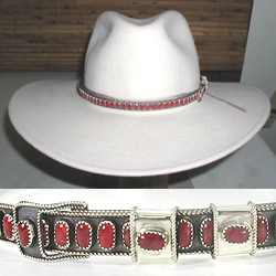 Authentic Native American Sterling Silver and Red Coral Hat Band by Navajo James Freeland