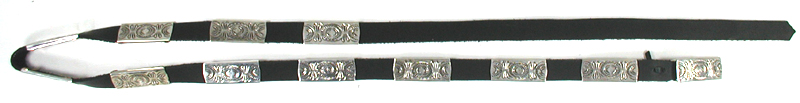 Authentic Native American black leather Stamped Sterling Silver Hat Band by Navajo artisan Shirley Skeets