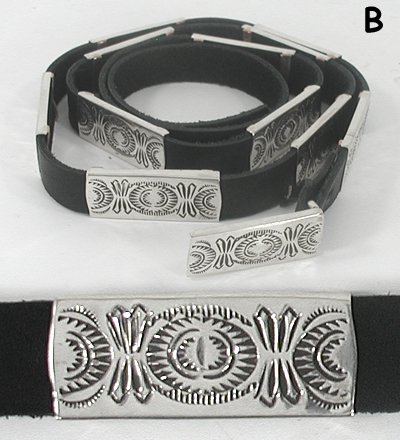 Authentic Native American black leather Stamped Sterling Silver Hat Band by Navajo artisan Shirley Skeets