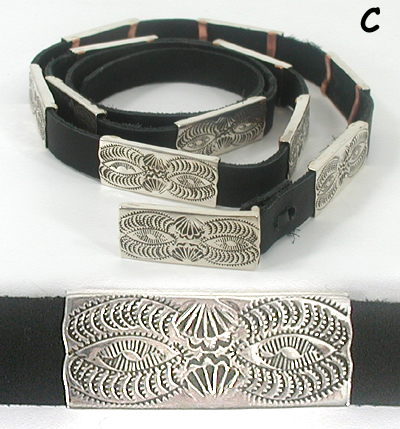Authentic Native American black leather Stamped Sterling Silver Hat Band by Navajo artisan Shirley Skeets