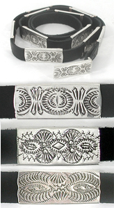 Authentic Native American black leather and Sterling Silver Panels Hat Band by Navajo artisan Shirley Skeets