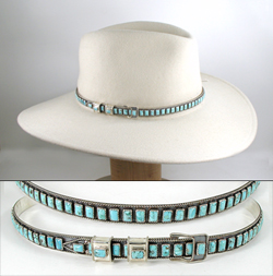 Authentic Native American Sterling Silver and Turquoise Hat Band by Navajo James Freeland