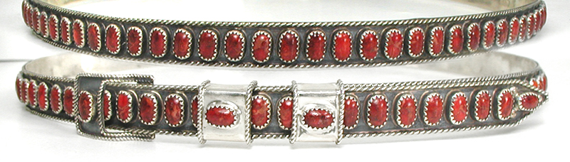 Authentic Native American Sterling Silver and Coral Hat Band by Navajo James Freeland