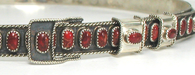 Authentic Native American Sterling Silver and Coral Hat Band by Navajo James Freeland
