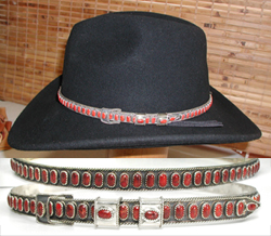 Navajo sterling silver and red coral hat band by James Freeland