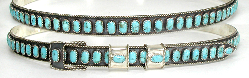 Authentic Native American Sterling Silver and Turquoise Hat Band by Navajo James Freeland
