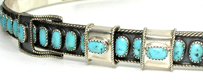 Authentic Native American Sterling Silver and Turquoise Hat Band by Navajo James Freeland