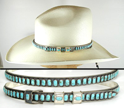 Navajo sterling silver and turquoise hat band by James Freeland