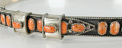 Authentic Native American Sterling Silver and Orange Spiny Oyster Hat Band by Navajo James Freeland