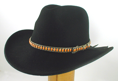 Authentic Native American Sterling Silver and Orange Spiny Oyster Hat Band by Navajo James Freeland
