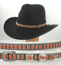 Authentic Native American Sterling Silver and red spiny oyster Hat Band by Navajo James Freeland