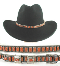 Authentic Native American Sterling Silver and red spiny oyster Hat Band by Navajo James Freeland