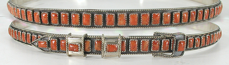 Authentic Native American sterling silver and red spiny oyster hat band by Navajo silversmith James Freeland