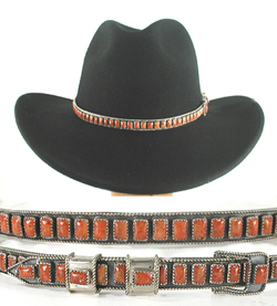 Navajo sterling silver and red spiny oyster hat band by James Freeland