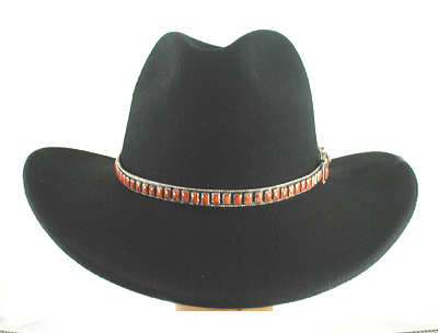 Authentic Native American sterling silver and red spiny oyster hat band by Navajo silversmith James Freeland