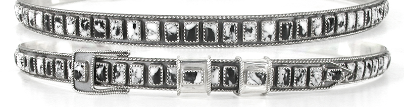 Authentic Native American sterling silver and White Buffalo hat band by Navajo silversmith James Freeland