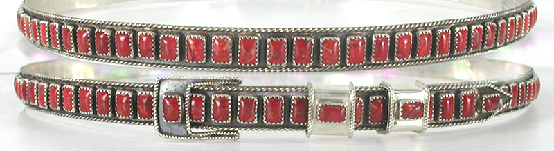 Authentic Native American sterling silver and Coral hat band by Navajo silversmith James Freeland