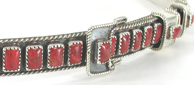 Authentic Native American sterling silver and Coral hat band by Navajo silversmith James Freeland