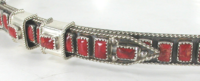 Authentic Native American sterling silver and Coral hat band by Navajo silversmith James Freeland