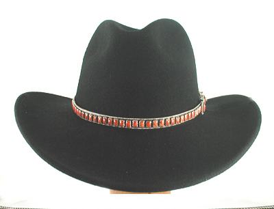 Authentic Native American sterling silver and Coral hat band by Navajo silversmith James Freeland